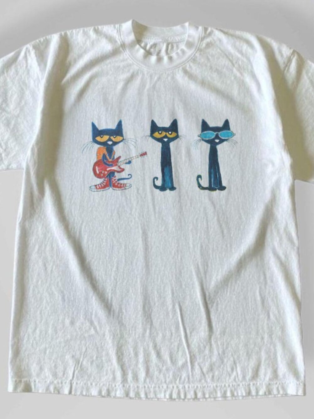 Vintage Style Cute Pete the Cat T-Shirt White Unisex tee